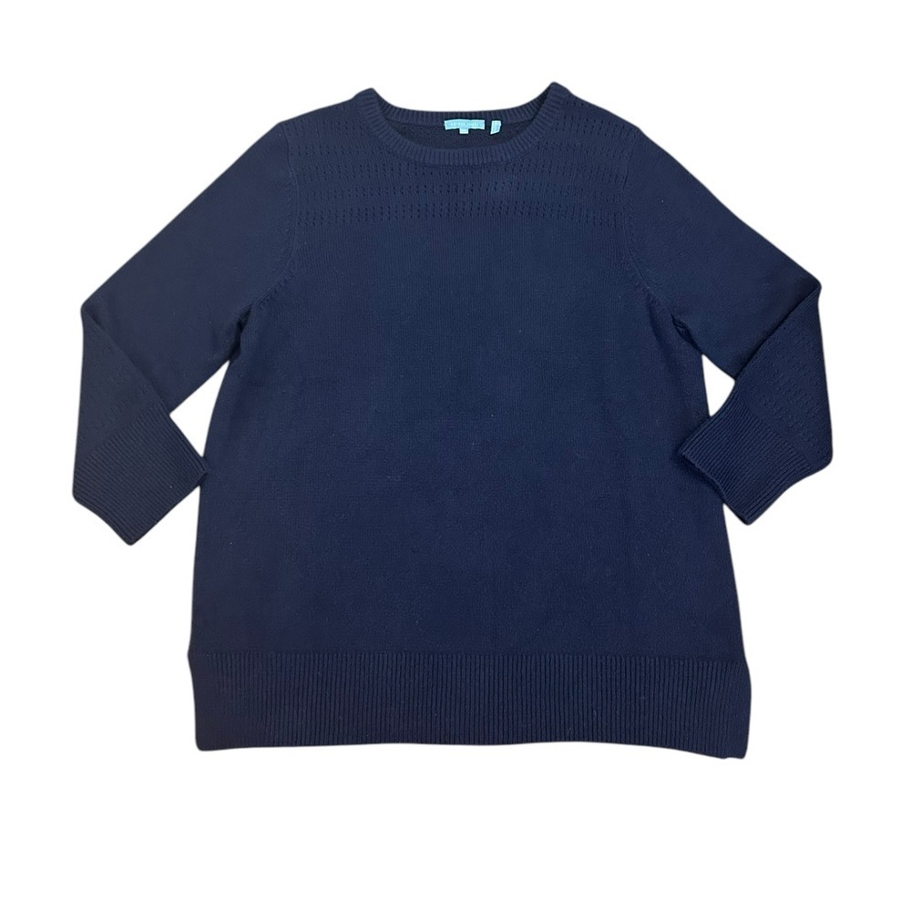 Draper James Solid Navy Crew Neck Oversized Tunic Sweater Womens Sz 1X Plus